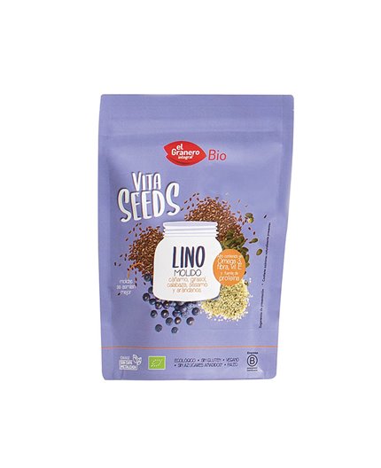 Vitaseeds Bio gemahlener Flachs, Sonnenblume, Sesam, Kürbis und Blaubeeren